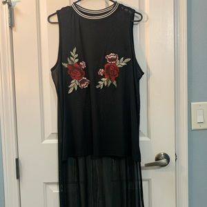High low black top with floral detailing